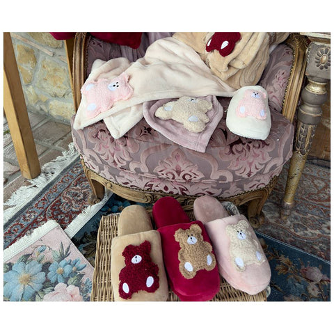 L'Atelier 17 Chaussons de chambre "My Teddy" avec ours en peluche 4 variantes (2pcs)