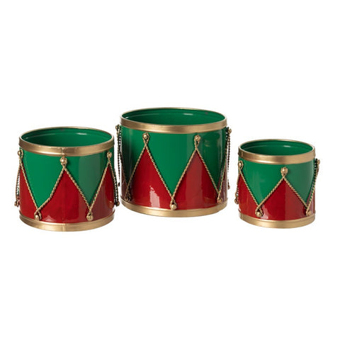 L'arte di Nacchi Set 3 tamburi decorativi di natale in metallo D13/17/20 cm