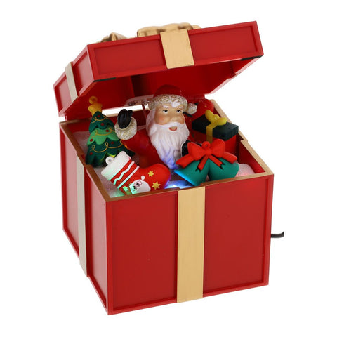 Hervit Carillon de Noël paquet cadeau Père Noël avec musique et LED 12x13xH14 cm