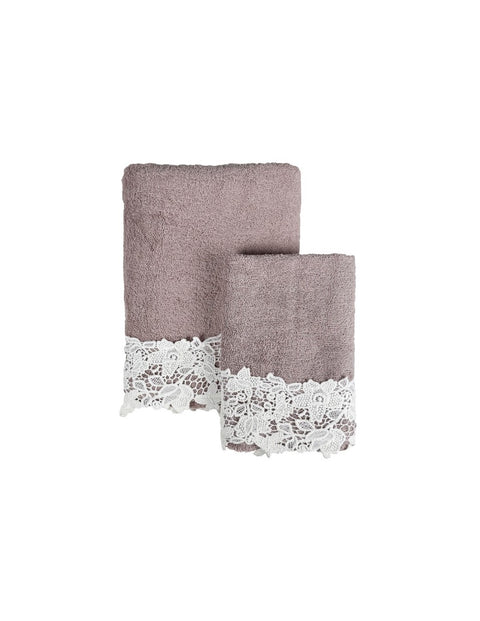 Blanc Mariclò Set 2 asciugamani da bagno con pizzo "Merletto" 40x60/60x110 cm