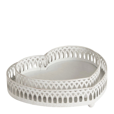Mathilde M Set 2 vassoi a cuore in metallo bianco effetto anticato