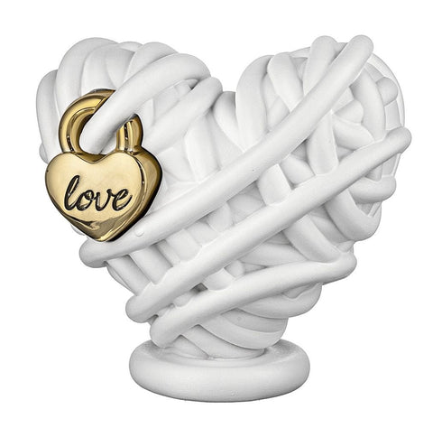 Bongelli Preziosi Figurine Coeur Pelote de Fil Blanc/Or 12x11 cm