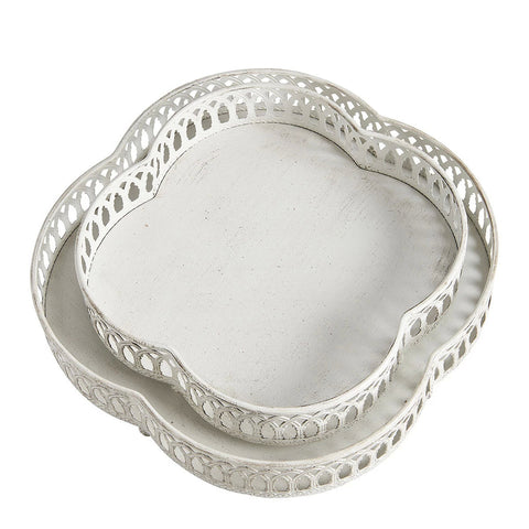 Mathilde M Set 2 vassoi decorativi in metallo bianco effetto anticato