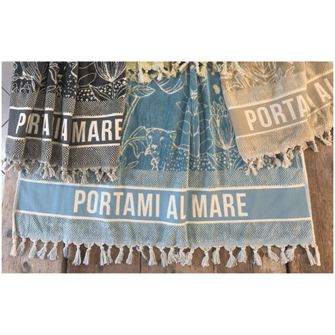 L'Atelier 17 Serviette de plage jacquard éponge + sac filet "Portami al Mare" 90x170 cm 4 variantes (1 unité)