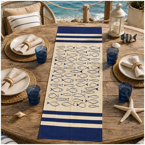 Art Deco Runner in cotone con pesci "Saint Tropez" 50x150 cm 6 varianti(1 unità)
