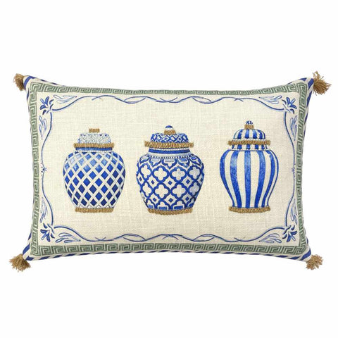 Clodette Cuscino arredo in cotone con vasi "Santorini" 50x35 cm