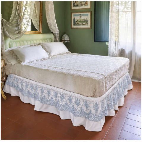 Chez Moi Gonna letto matrimoniale in percalle di cotone e pizzo Corinzio 180x200 cm 3 varianti(1 unità)