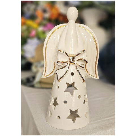 Ad Rem Collection Angel figurine candle holder in white/gold porcelain H28xD16 cm