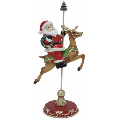 Clayre & Eef Statuina Babbo Natale in resina su renna 14x10xH30 cm