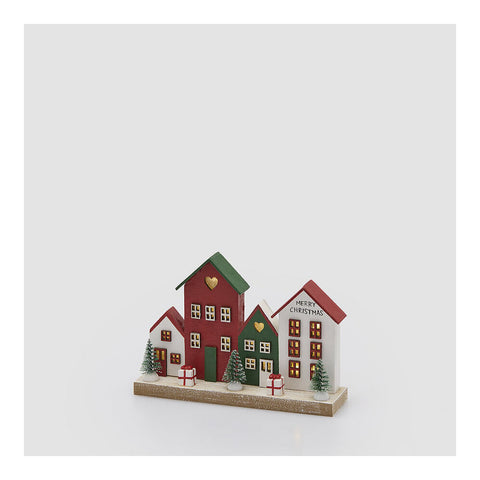 EDG paesaggio casette decoro con LED in legno 19,5x4,5xH12 cm