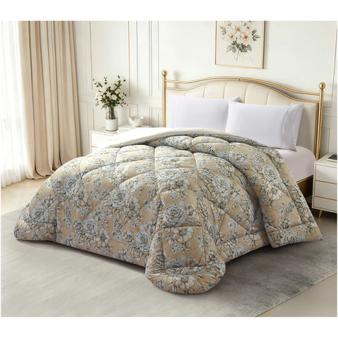 Art Deco Trapunta matrimoniale in cotone tortora con fiori "Tiffani Brigitte" 260x270 cm