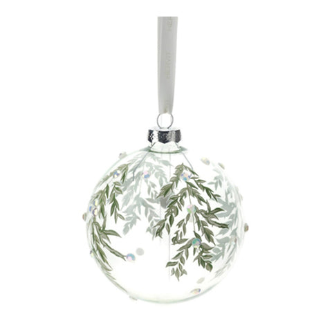 Hervit Glass Sphere with Leaves and Rhinestones D8 cm