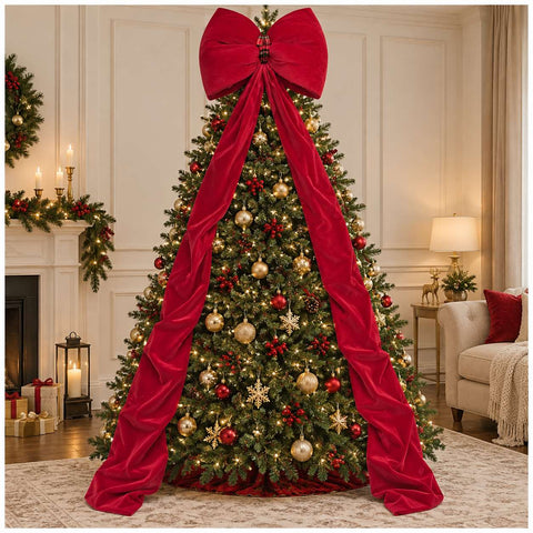 Fiori di Lena Mega Fiocco per Albero di Natale in velluto rosso H230 cm