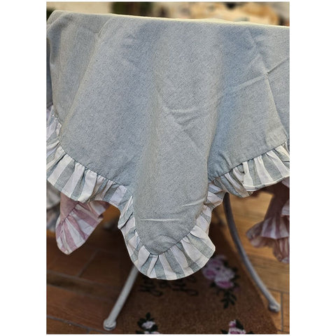 L'Atelier 17 Cotton tablecloth with "Pic Nic" striped flounce, Shabby Chic 150x220 cm 5 variants (1 pc)
