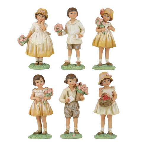 GOODWILL Statuina bambini in resina con fiori H11 cm 6 varianti(1 unità) - Angelica Home Stabia