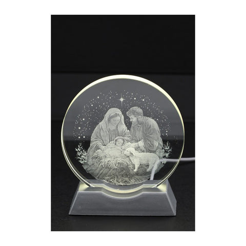 Hervit Lampe de Noël disque Cristal avec nativité en 3D et LED D10 H11 cm