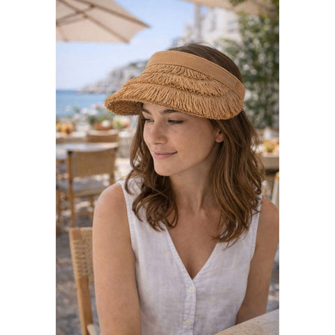 CLAYRE & EEF Cappello con visiera parasole con frange in papierstro onesize