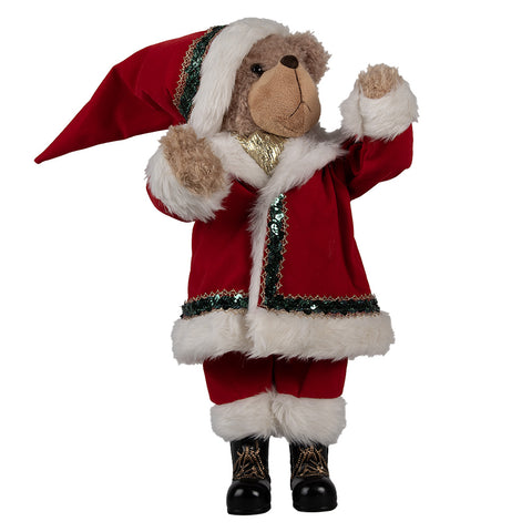 Clayre &amp; Eef Figurine ours en costume de Père Noël H55 cm