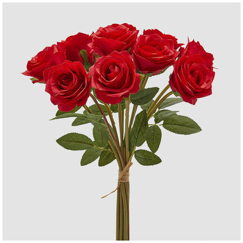 EDG Enzo de Gasperi Mazzo Bouquet 10 Rose rosse con foglie artificiale H40 cm