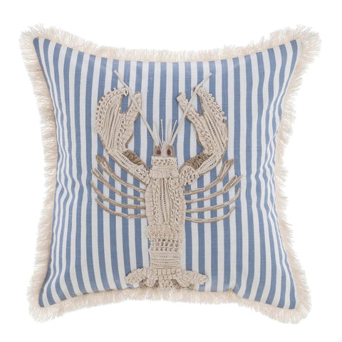 Blanc Mariclò Cuscino arredo ricamato in cotone "Pesci tra le righe" 45x45 cm