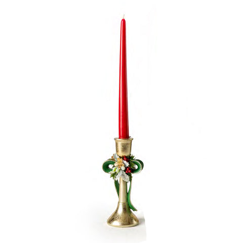 Fiori di Lena Candeliere di natale 1 fiamma in metallo e fiocco H20 cm 2 varianti(1 unità)