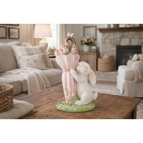 Clayre & Eef Statuina Coniglio pasquale con ombrello, Shabby Chic 9x7x15 cm