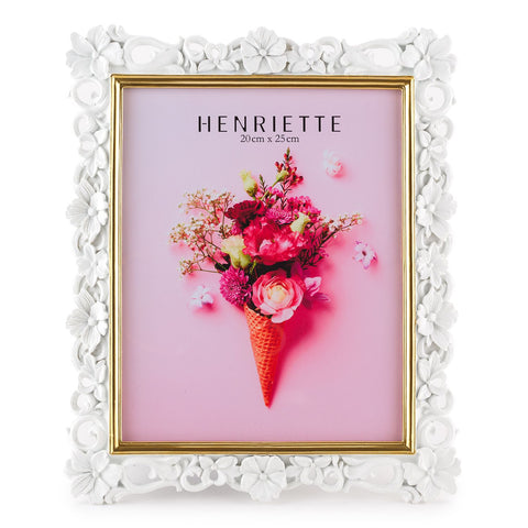 Cadre photo en résine blanche "Ostuni" Henriette Petit Fleurs 27x33 (20x25 cm)