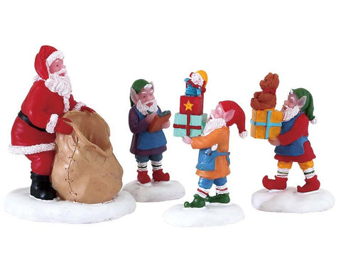 LEMAX Set 4 Personaggi con Babbo Natale "Present Procession" H6.5 cm