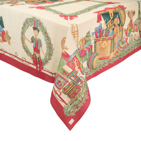 Nuvole di Stoffa Tovaglia copritavolo rettangolare di natale in cotone "VINTAGE TOYS" 160x320 cm