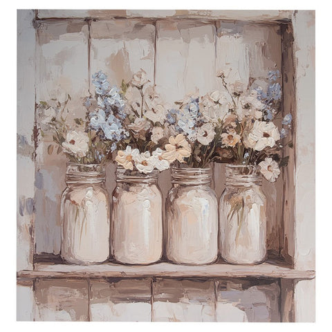 Clayre & Eef Quadro fiori in tela beige da parete Shabby Chic 51x3x51 cm