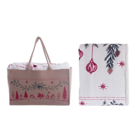 Blanc Mariclò Set Plaid di natale con borsa 400 GSM 140x170 cm