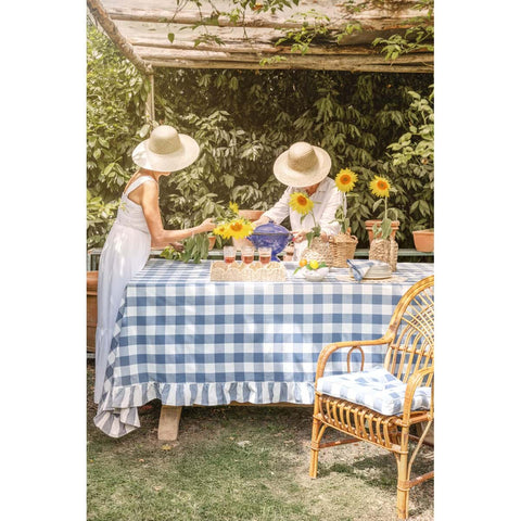 Nappe Blanc Mariclò « Bolgheri » en mélange de coton à carreaux blancs et bleus, 160 x 200 cm