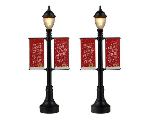 LEMAX Set 2 Lampioni luci led "Lamp Post Banners" H10.8 cm