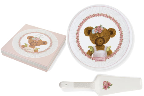Nuvole di Stoffa Set 2 Piatti in porcellana con orsetti + paletta dolce e scatola "Sweet Bear" D32 cm