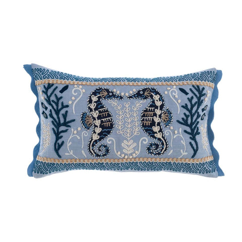 Blanc Mariclò Cuscino arredo ricamato in cotone "Vista Mare" 30x50 cm