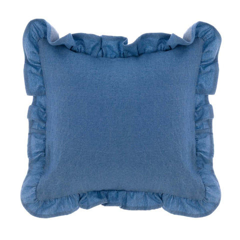 Blanc Mariclò Cuscino arredo denim in cotone blu con gala "Vista Mare" 45x45 cm