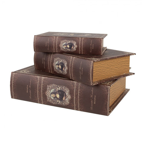 Clayre & Eef Set 3 Scatole Libri contenitori in legno Monnalisa 27x22x7 / 22x17x6 / 17x12x4 cm