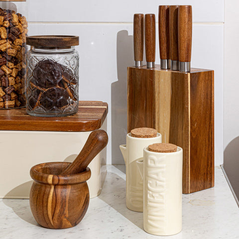 Estia Home Set 2 Bottiglie per Olio e Aceto in stoneware avorio "Allure" 5.8x7.5xH12.5 cm