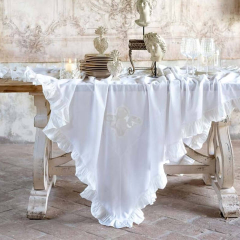 Blanc Mariclò Tovaglia copritavolo in cotone bianco e gala "Soffio Collection" L160xH160 cm