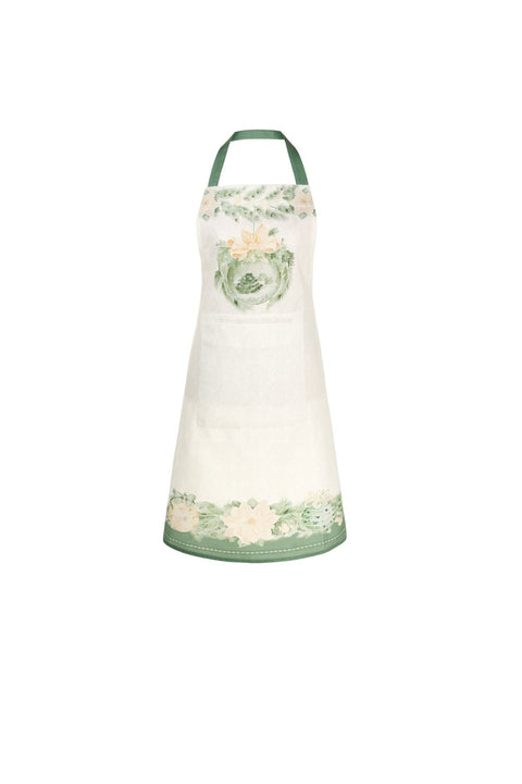 Nuvole di Stoffa Tablier de cuisine de Noël "SILENT GOLD" coton vert 60x90 cm