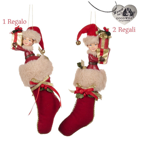 GOODWILL Elf in resin and fabric stocking H23 cm 2 variants (1pc)