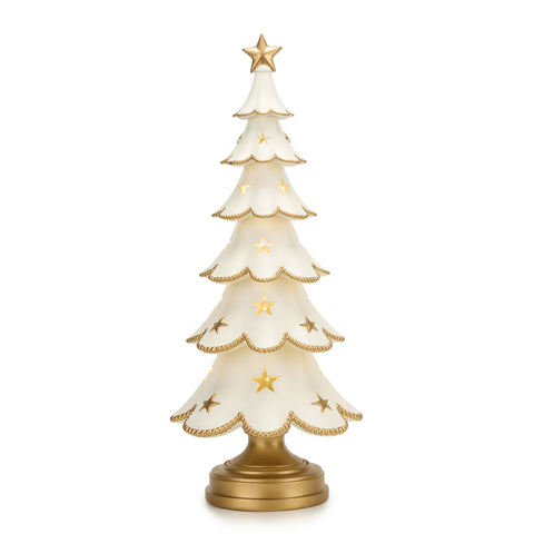 Fade Statuina Albero di Natale in resina bianco/oro luci led 22xH55 cm