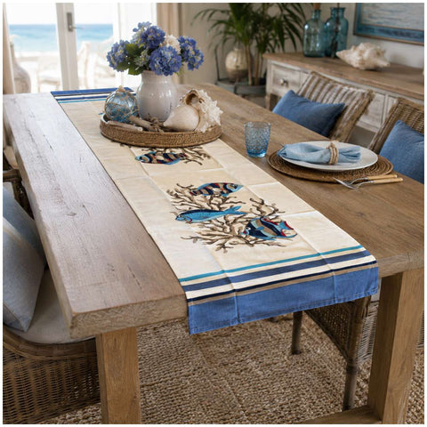 Art Deco Runner in cotone con pesci "Saint Tropez" 50x150 cm 6 varianti(1 unità)