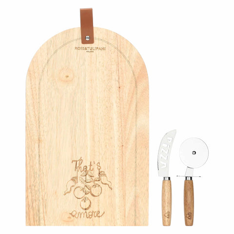 Rose e Tulipani "Aumm" Wooden Pizza Board with Accessories 40x25x1.5 cm