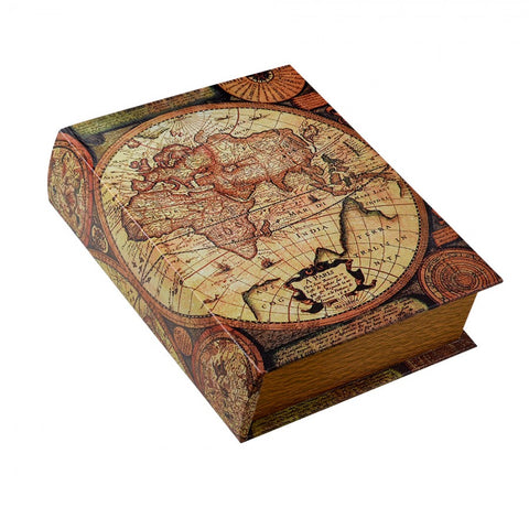 Clayre & Eef Set 3 Scatole Libri contenitori in legno Mappamondo 27x22x7 /22x17x6 / 17x12x4 cm