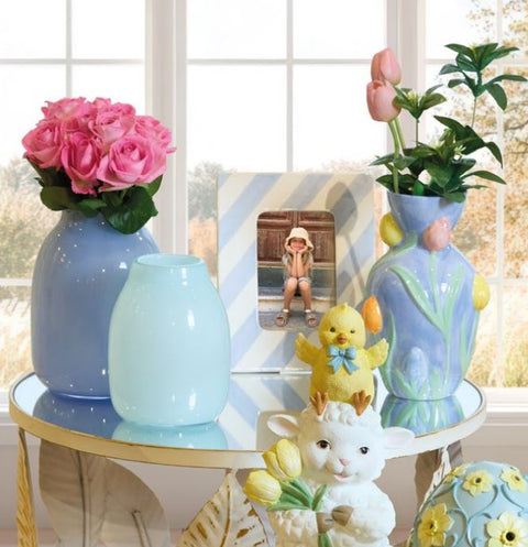 Vase à fleurs en verre indigo dégradé « Jamila » 16,5 x H 21,5 cm