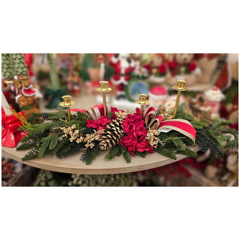 Bougeoir de Noël artisanal 4 lumières Lena's Flowers L110xH23 cm