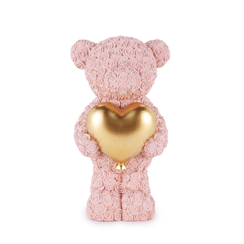 Henriette Teddy Bear Figurine in Pink Resin with Gold Heart "New Enfant" 9xH16 cm