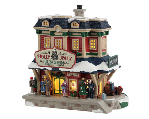 LEMAX Edificio Stazione ferroviaria luci led "Holly Jolly Junction" H20.5x20x10.6 cm