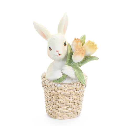 Nuvole di Stoffa Statuina Coniglio pasquale in resina con tulipani H11/10.5 cm 2 varianti(1 unità)